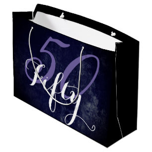 Sacola Para Presentes Grande 50.o Aniversário Roxo e branco
