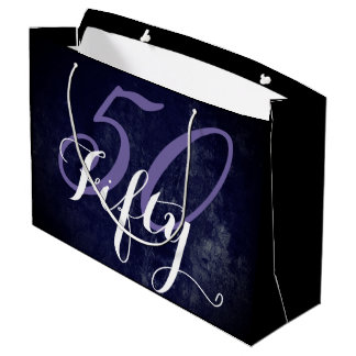 Sacola Para Presentes Grande 50.o Aniversário | Roxo e branco