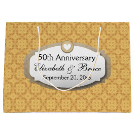 Sacola Para Presentes Grande 50th Ouro Z05 do aniversário de casamento do