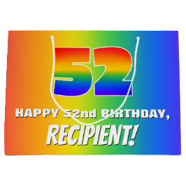 Sacola Para Presentes Grande 52nd Birthday: Colorful, Fun Rainbow Pattern # 52