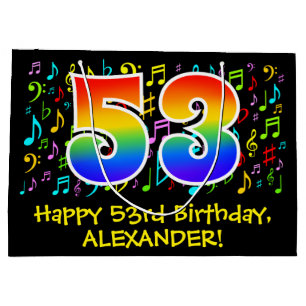 Sacola Para Presentes Grande 53º aniversário - Símbolos de música coloridos