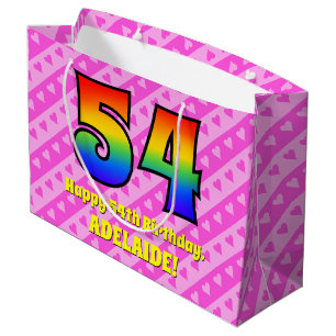Sacola Para Presentes Grande 54.o Aniversário: Stripes e Corações Rosa, Arco