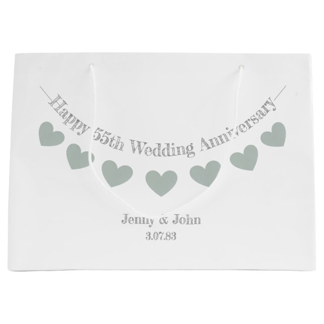 Sacola Para Presentes Grande 55º aniversário do Casamento Emerald com corações  (Frente)