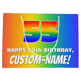 Sacola Para Presentes Grande 55th Birthday: Colorful, Fun Rainbow Pattern # 55