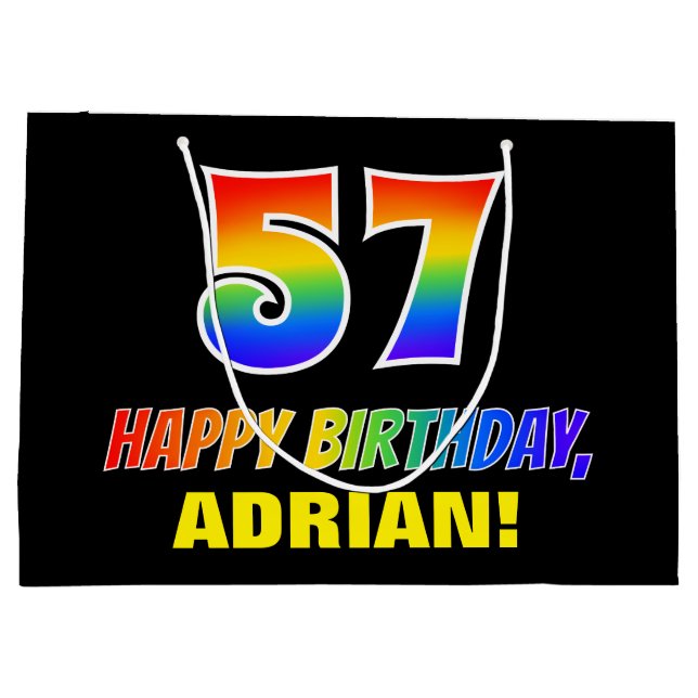 Sacola Para Presentes Grande 57º aniversário: Negrito, Divertido, Simples, Arco (Verso)