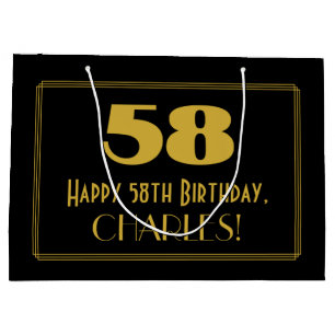 Sacola Para Presentes Grande 58.o aniversário — Art Deco Inspirava "58" & Nome