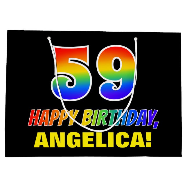 Sacola Para Presentes Grande 59º aniversário: Negrito, Divertido, Simples, Arco (Verso)