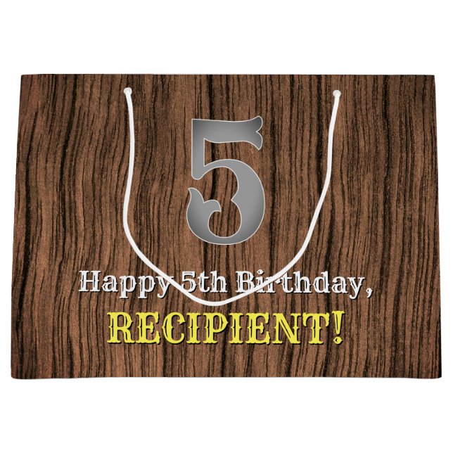 Sacola Para Presentes Grande 5 Birthday: País Inpirado Olhar, Nome (Frente)