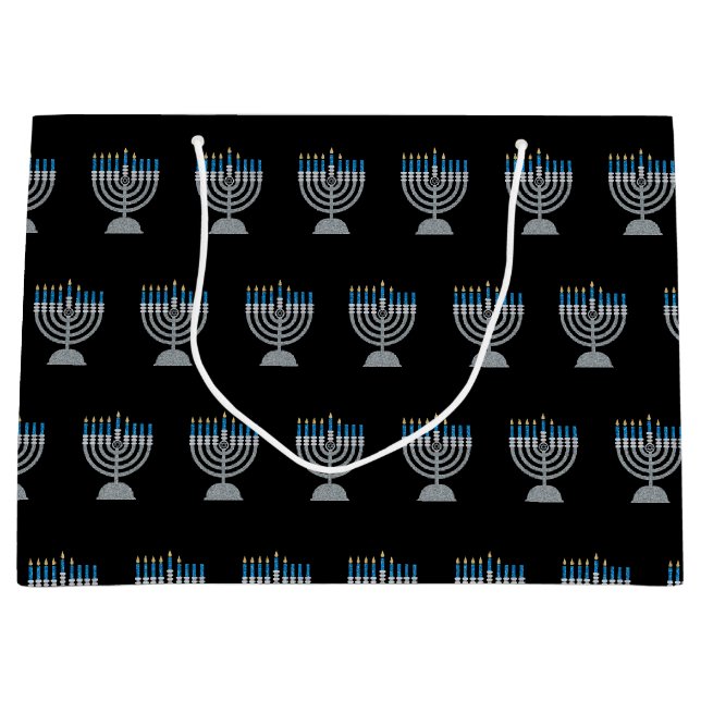 Sacola Para Presentes Grande 5 da Noite de Hanukkah Glitter Large Gift Bag (Frente)