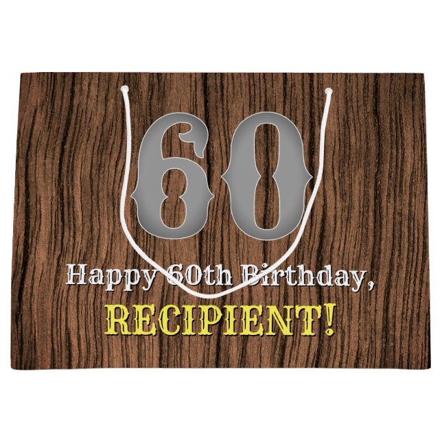 Sacola Para Presentes Grande 60º aniversário: Country Western Inspired, Nome (Frente)