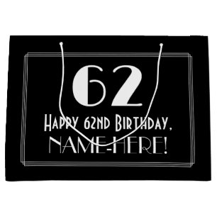 Sacola Para Presentes Grande 62º Aniversário: Art Deco Estilo Inspirado "62",