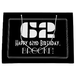 Sacola Para Presentes Grande 62º Aniversário ~ Arte Deco Inspirou "62" + Nome