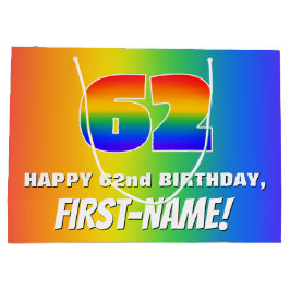 Sacola Para Presentes Grande 62º Aniversário: Padrão Arco-Íris Colorido e Diver