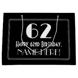 Sacola Para Presentes Grande 62.º Aniversário: Art Deco Inspira Estilo 62, Nome