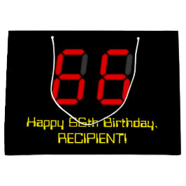 Sacola Para Presentes Grande 66.º aniversário: Estilo de Relógio Digital Vermel