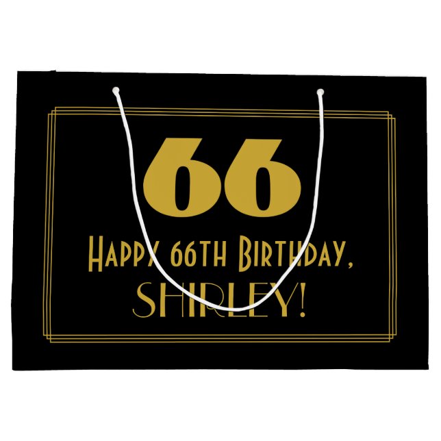 Sacola Para Presentes Grande 66.o aniversário — Art Deco inspirou "66" e nome (Verso)