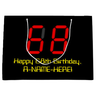 Sacola Para Presentes Grande 68.º aniversário: Estilo de Relógio Digital Vermel