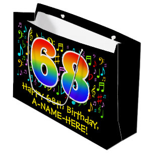 Sacola Para Presentes Grande 68.º aniversário - Símbolos de Música Coloridos, R
