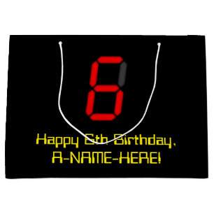 Sacola Para Presentes Grande 6 Aniversário: Estilo de Relógio Digital Vermelho