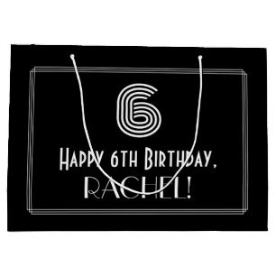 Sacola Para Presentes Grande 6 Birthday — Arte Deco Inspirou "6" e Nome