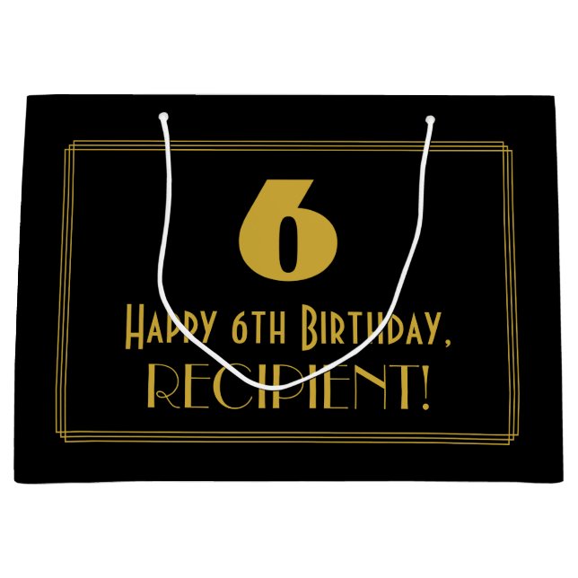 Sacola Para Presentes Grande 6 Birthday — Arte Deco Inspirou "6" e Nome (Frente)