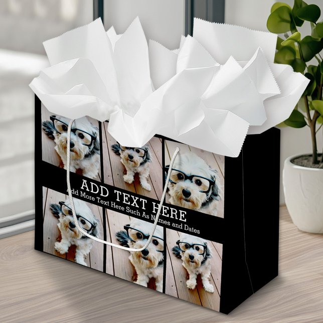 Sacola Para Presentes Grande 6 Colagem de Fotos 2 Linhas de Texto — CAN Editar  (Custom Photo Gift Bag)