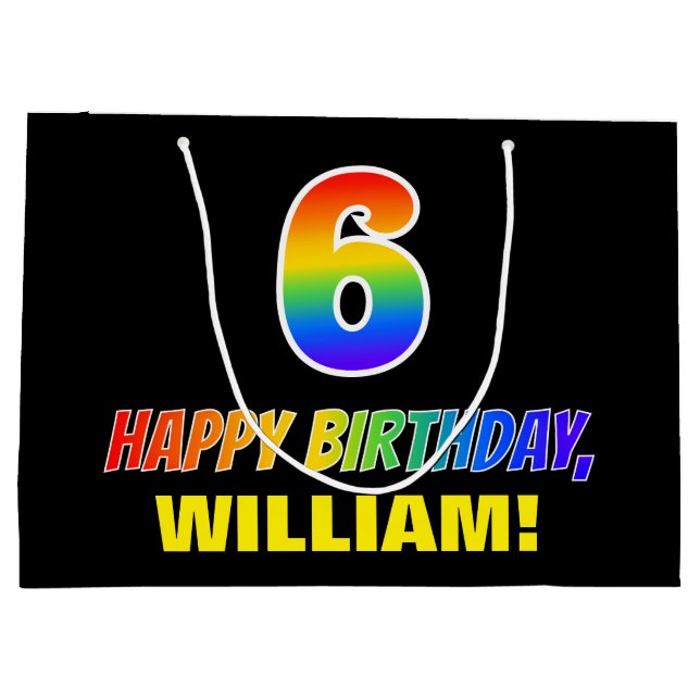 Sacola Para Presentes Grande 6 de aniversário: Negrito, Divertido, Simples, Arc (Verso)