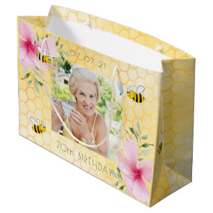 Sacola Para Presentes Grande 70 aniversário abelhas meleycomb flores foto