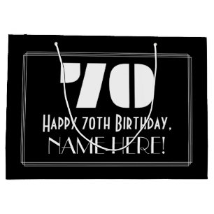 Sacola Para Presentes Grande 70 Aniversário ~ Arte Deco Inspirou "70" + Nome
