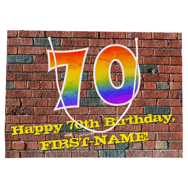 Sacola Para Presentes Grande 70 Aniversário: Divertido, Arco-Íris Inspirado no  (Verso)