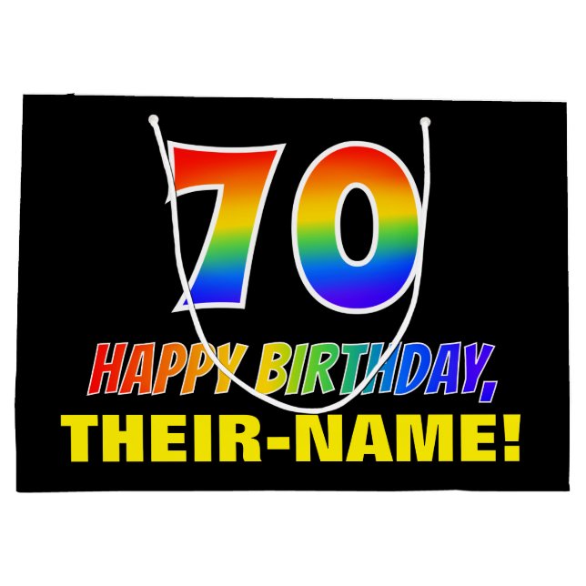 Sacola Para Presentes Grande 70 Aniversário: Negrito, Divertido, Simples, Arco- (Verso)