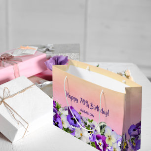 Sacola Para Presentes Grande 70 Birthday pink florals monograma