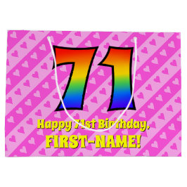 Sacola Para Presentes Grande 71 Aniversário da rua: Stripes e Corações Rosa, Ar