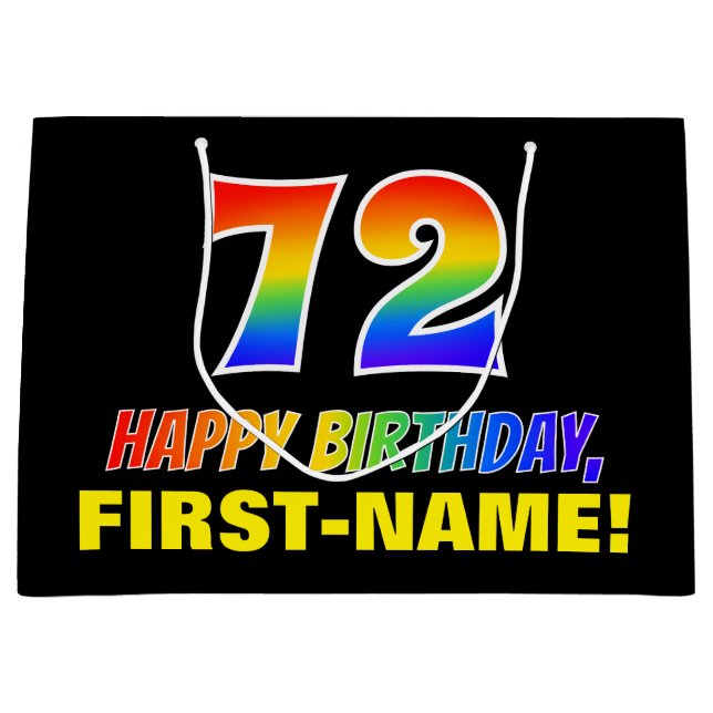 Sacola Para Presentes Grande 72º aniversário: Negrito, Divertido, Simples, Arco (Frente)