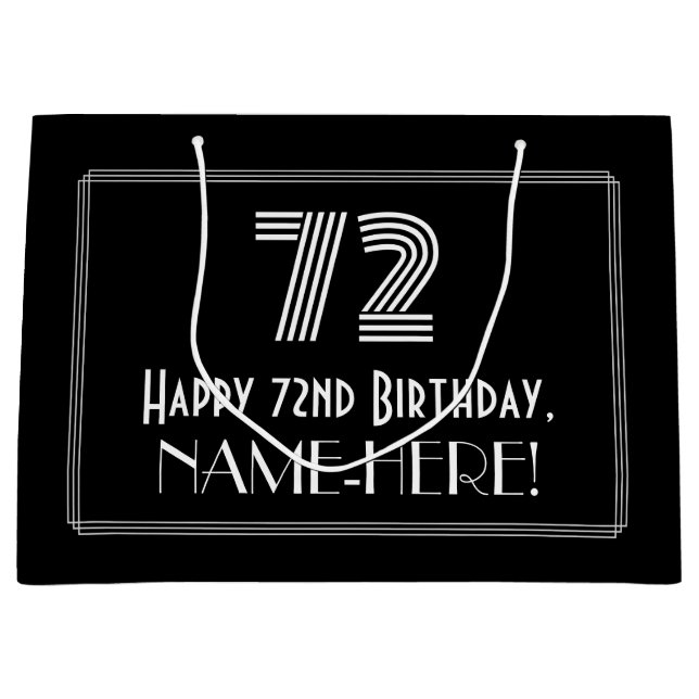 Sacola Para Presentes Grande 72.o aniversário — Art Deco Inspirava Olhar "72" & (Frente)