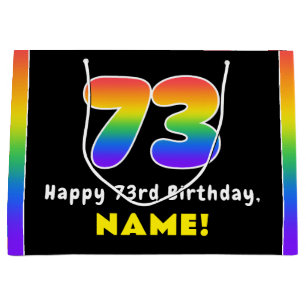 Sacola Para Presentes Grande 73.º Aniversário: Arco-Íris Colorido nº 73, Nome P
