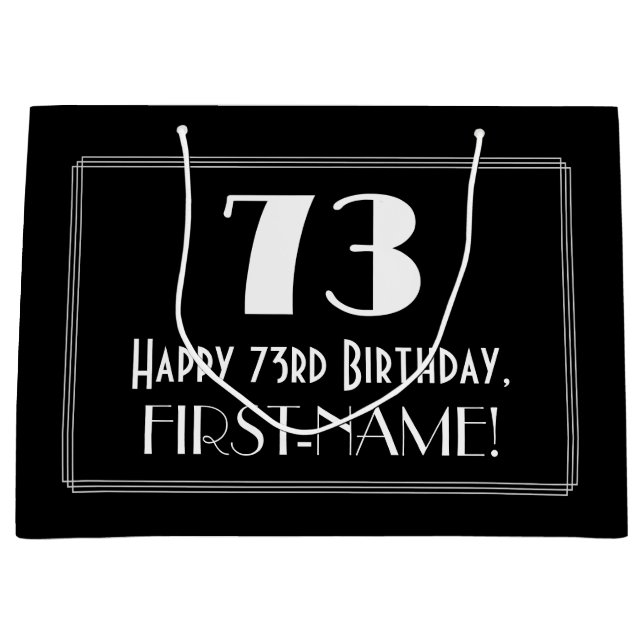 Sacola Para Presentes Grande 73.º Aniversário: Art Deco Inspira Estilo 73, Nome (Frente)