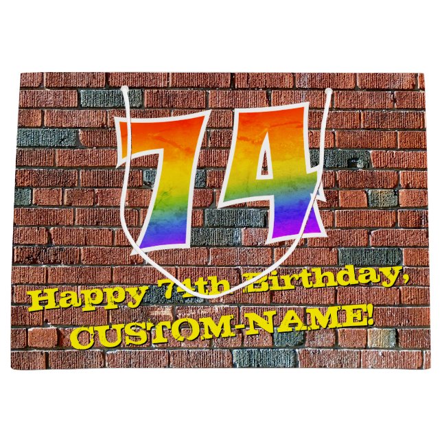 Sacola Para Presentes Grande 74º aniversário: Arco-Íris divertido inspirado no  (Frente)