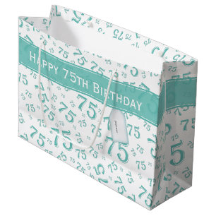 Sacola Para Presentes Grande 75.º Parabéns Teal/White Number Padrão