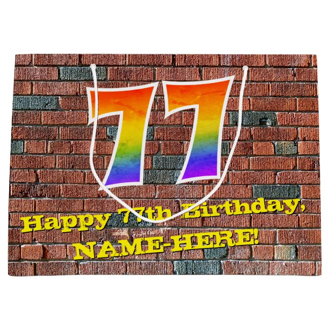 Sacola Para Presentes Grande 77º aniversário: Arco-Íris divertido inspirado no  (Frente)