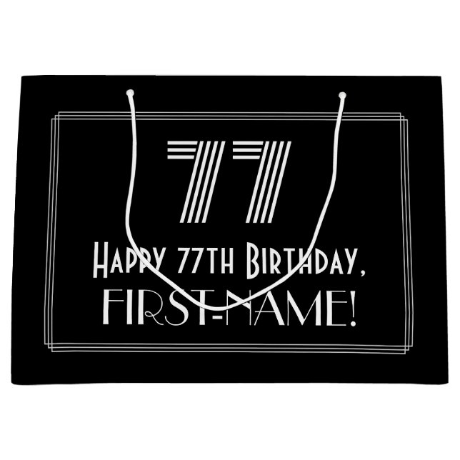 Sacola Para Presentes Grande 77.o aniversário — Art Deco Inspirou Olhar "77" &  (Frente)