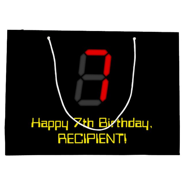 Sacola Para Presentes Grande 7 Aniversário: Estilo de Relógio Digital Vermelho  (Verso)