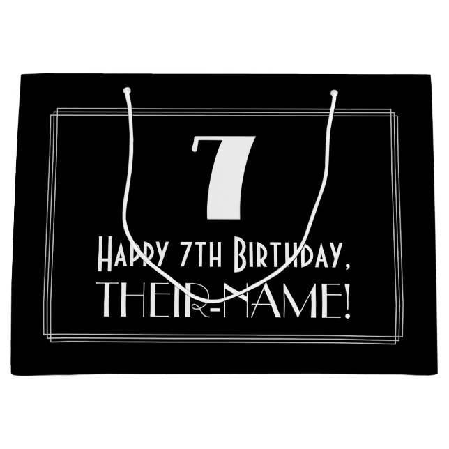 Sacola Para Presentes Grande 7 Birthday: Arte Deco Estilo Inspirado "7", Nome (Frente)