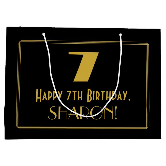 Sacola Para Presentes Grande 7 Birthday — Arte Deco Inspirou "7" & Nome (Verso)