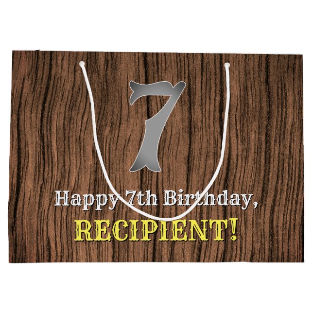 Sacola Para Presentes Grande 7 Birthday: País Inpirado Olhar, Nome (Verso)