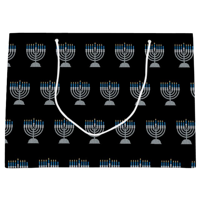 Sacola Para Presentes Grande 7 da Noite de Hanukkah Glitter Large Gift Bag (Frente)