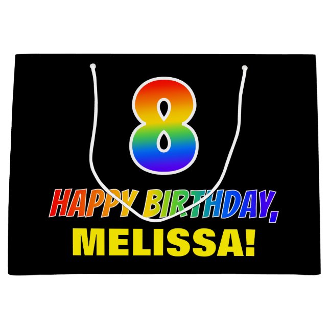 Sacola Para Presentes Grande 8º aniversário: Negrito, Divertido, Simples, Arco- (Frente)