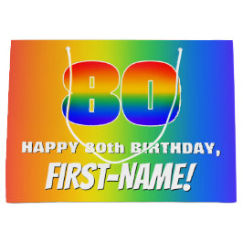 Sacola Para Presentes Grande 80 Aniversário: Padrão Colorido e Divertido do Arc