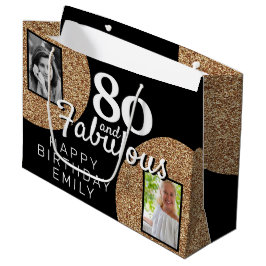 Sacola Para Presentes Grande 80 e Fabuloso 80 de Foto Glitter 2 no Aniversário