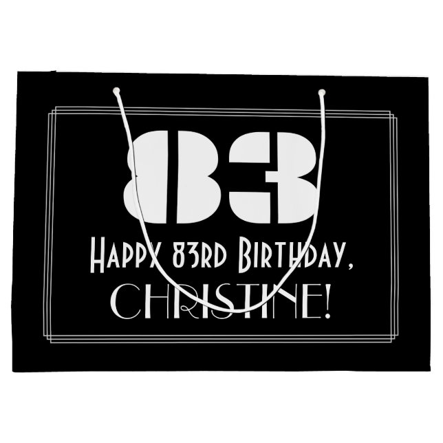 Sacola Para Presentes Grande 83º aniversário ~ Arte Deco Inspirou "83" + Nome (Verso)